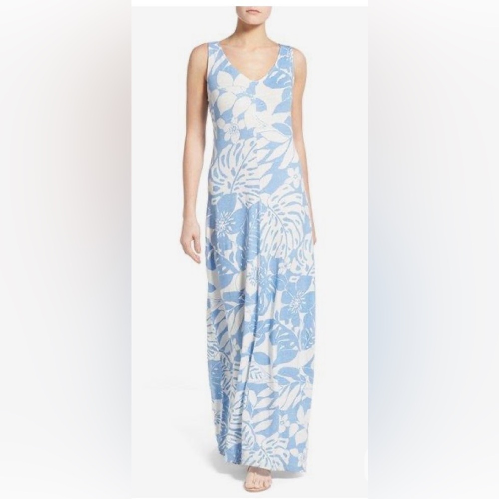 Tommy Bahama Turquoise and White Patterned Maxi Dress